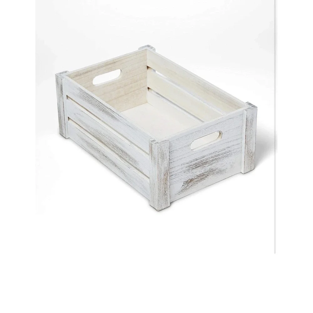 Farmhouse Wooden Crate Set | Whitewashed Nesting Storage Boxes Set of 2